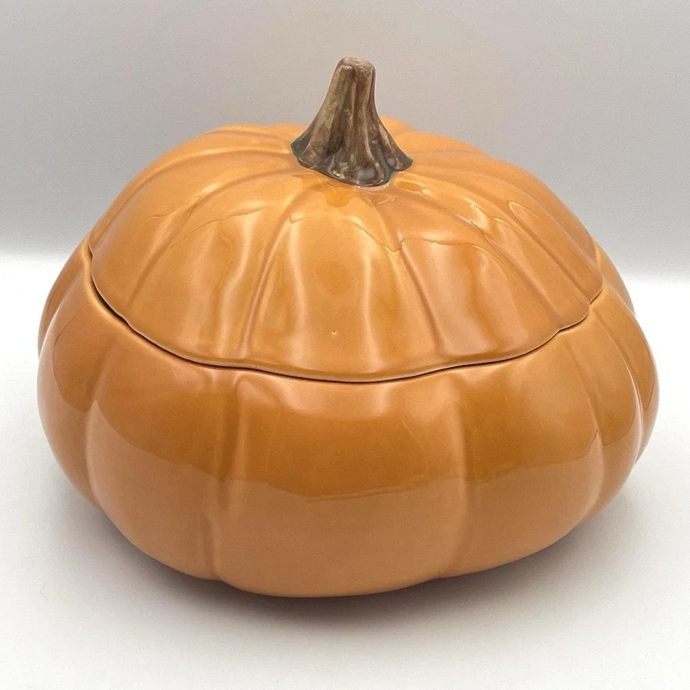 Barbara Eigen Harry & David‎ Pumpkin Covered Tureen Bowl Portugal Ceramic 9
